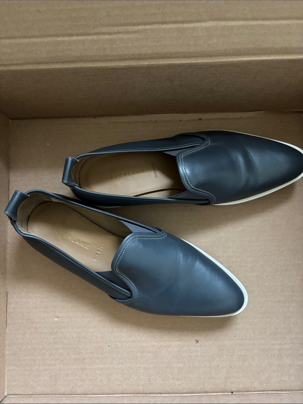 Everlane Gray Leather Slip-On Loafers